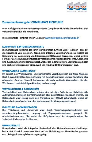 Zum PDF-Download: Compliance-Richtlinie-NDW-Niemeier-Dach-&-Wand-GmbH-02-Zusammenfassung.pdf